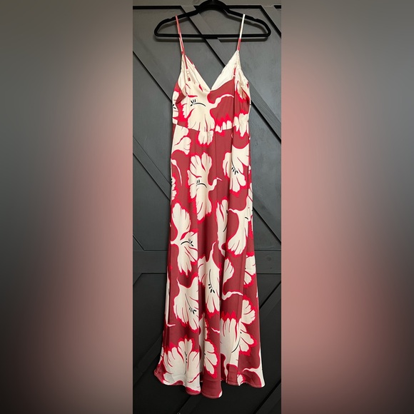 NWT Anthropologie Red and White Sleeveless V-Neck Slip Midi Dress, Size Medium - Picture 7 of 8